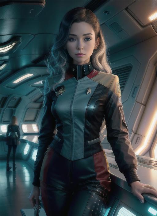 00039-382289089-Portrait of Female crew member standing on the bridge of a starship wearing a Star Trek Uniform.png